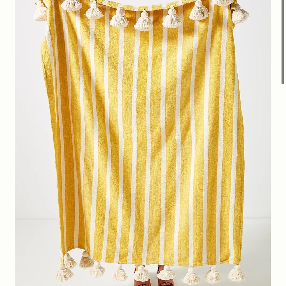 Anthropologie Yellow Striped throw blanket with Tassels